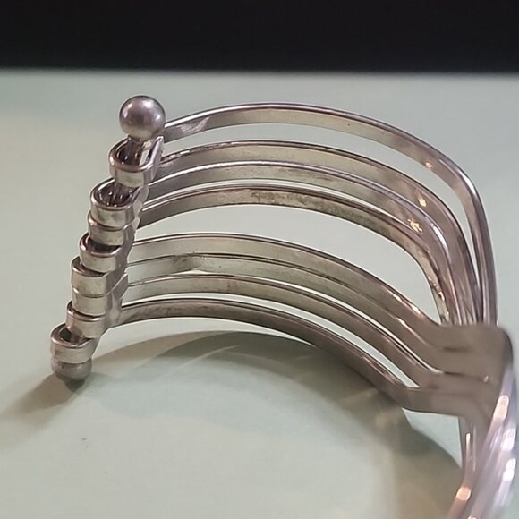 Vintage Modernist Sterling Silver Cuff Bracelet Wire  Design unsigned 925 - Picture 3 of 10